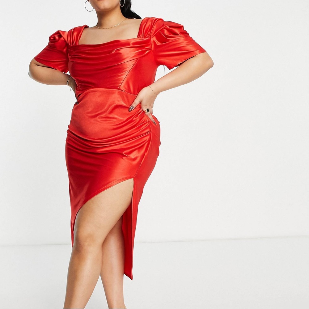 Brand New w/Tags, ASOS Design Curve Cowl Neck Corset Detail Wrap Dress, Size 14